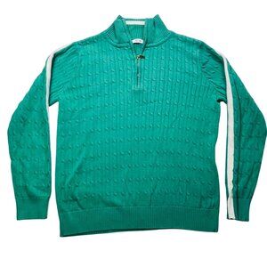 Liz & Co. Womans 1x Turquoise Cable Knit Quarter-Zip Sweater